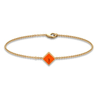 Genuine 0.5 carat princess cut fire opal birthstone bracelet by Rosec Jewels, featuring vibrant orange gemstones on a delicate bracelet.