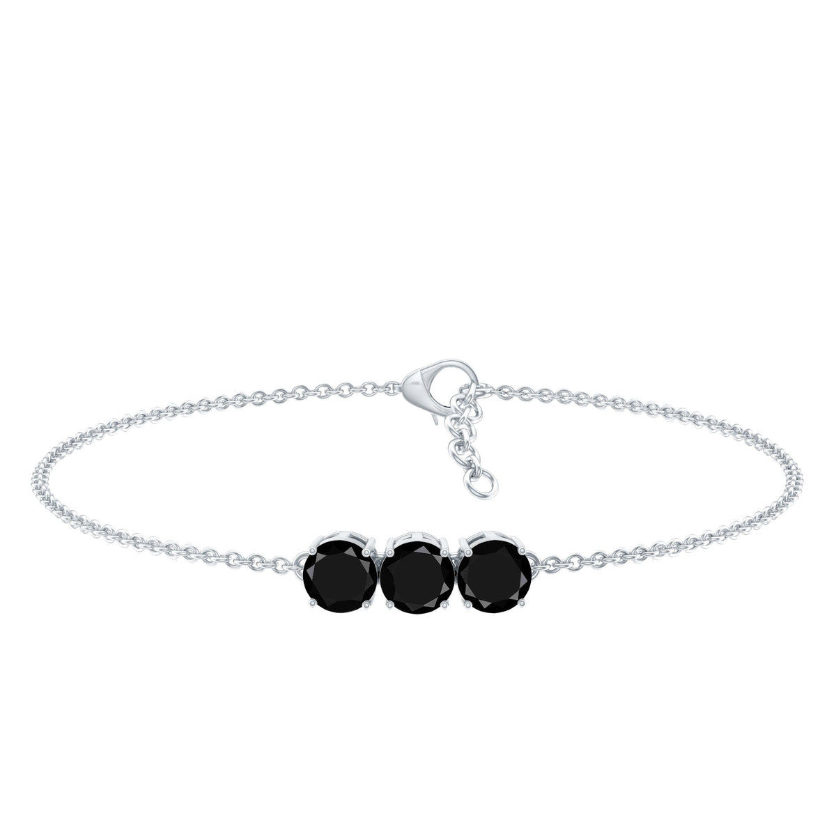 Black Onyx three-stone chain bracelet by Rosec Jewels featuring polished stones and secure clasp, with certification.