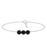 Black Onyx three-stone chain bracelet by Rosec Jewels featuring polished stones and secure clasp, with certification.