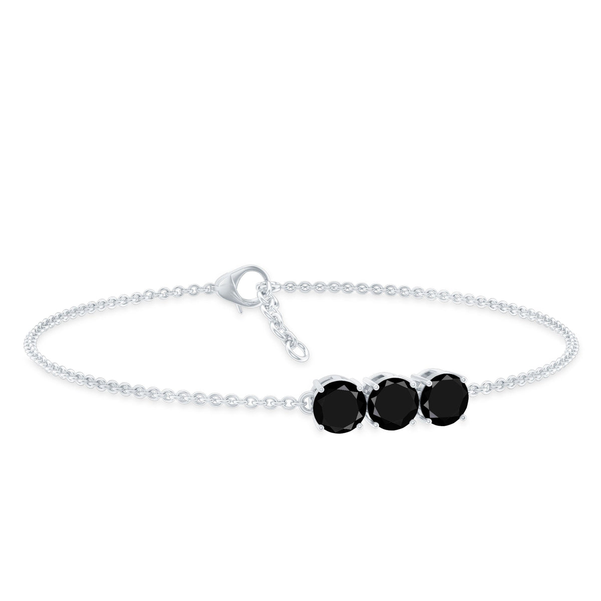 Black Onyx three-stone chain bracelet by Rosec Jewels featuring polished stones and secure clasp, with certificate of authenticity