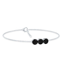 Black Onyx three-stone chain bracelet by Rosec Jewels featuring polished stones and secure clasp, with certificate of authenticity