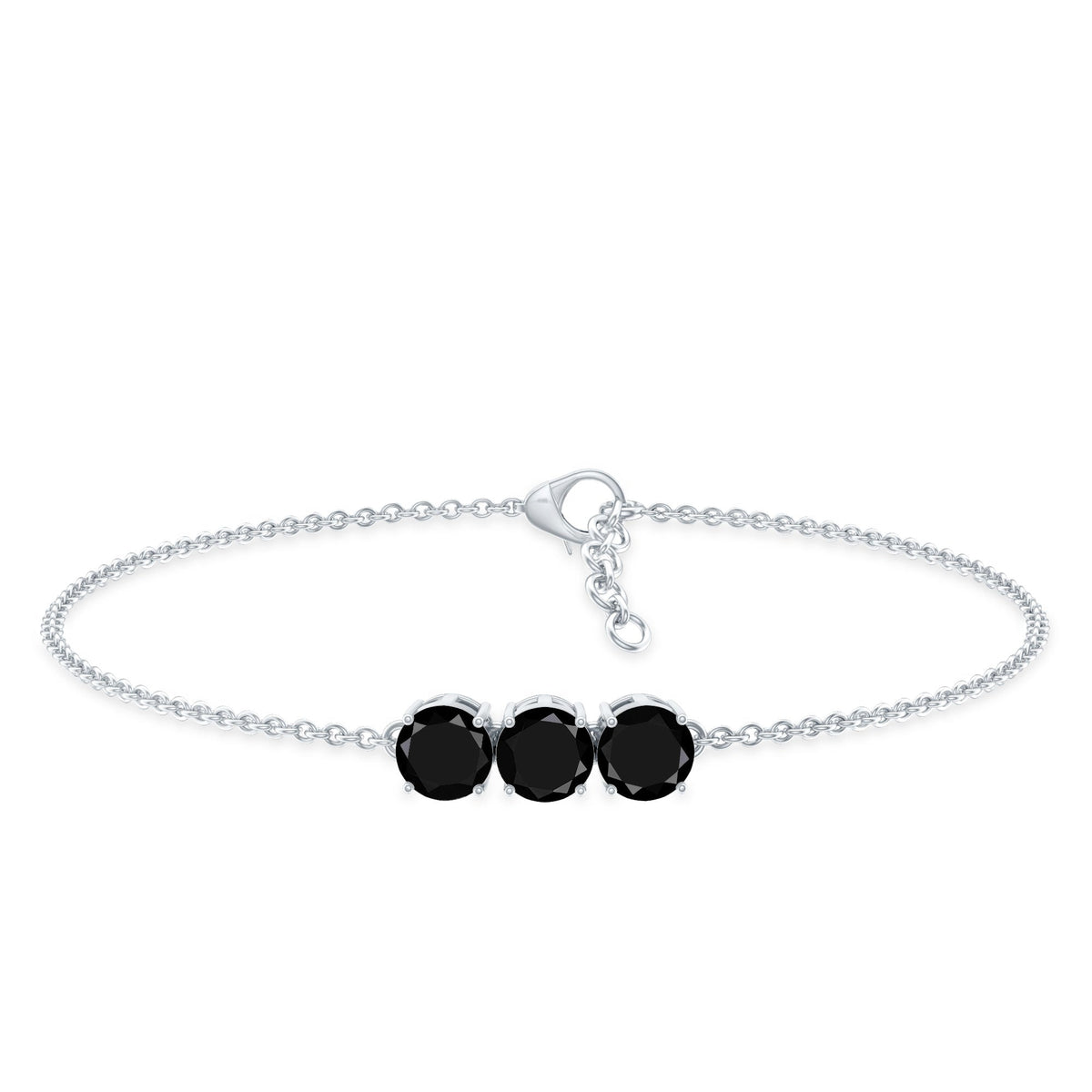 Black Onyx three-stone chain bracelet by Rosec Jewels featuring a certificate of authenticity.