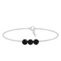 Black Onyx three-stone chain bracelet by Rosec Jewels featuring a certificate of authenticity.