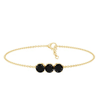Black Onyx three-stone chain bracelet by Rosec Jewels featuring polished stones and secure clasp, with certificate of authenticity.