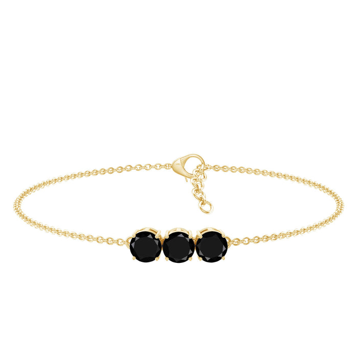 Black Onyx three-stone chain bracelet by Rosec Jewels featuring polished stones and secure clasp, with certificate of authenticity.