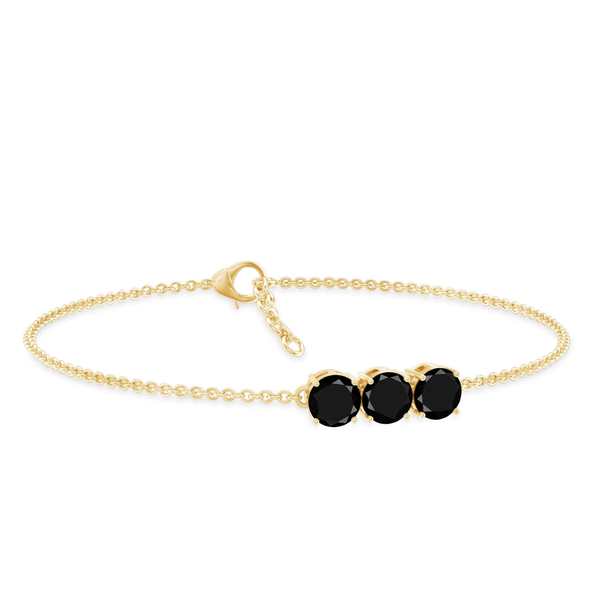 Black Onyx three-stone chain bracelet by Rosec Jewels featuring polished stones and a secure clasp.