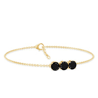 Black Onyx three-stone chain bracelet by Rosec Jewels featuring polished stones and a secure clasp.