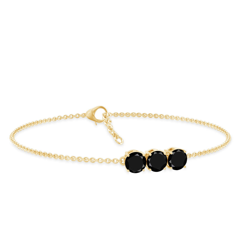 Black Onyx three-stone chain bracelet by Rosec Jewels featuring polished stones and a secure clasp.