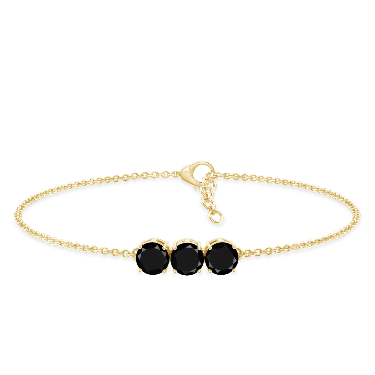 Black Onyx three-stone chain bracelet by Rosec Jewels featuring polished black onyx stones and a secure clasp.