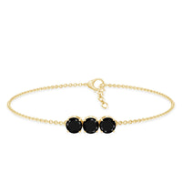 Black Onyx three-stone chain bracelet by Rosec Jewels featuring polished black onyx stones and a secure clasp.