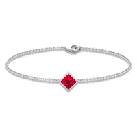 0.8 Carat Princess Cut Ruby Birthstone Bracelet