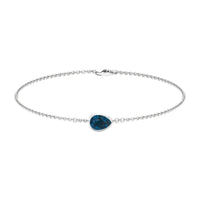 0.7 Carat Pear Cut London Blue Topaz Solitaire Chain Bracelet