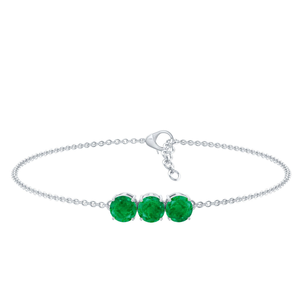 Real 1.4 Carat Certified Emerald Three Stone Bracelet for Women