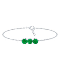 Real 1.4 Carat Certified Emerald Three Stone Bracelet for Women
