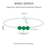 Real 1.4 Carat Certified Emerald Three Stone Bracelet for Women