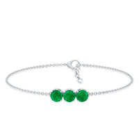 Real 1.4 Carat Certified Emerald Three Stone Bracelet for Women