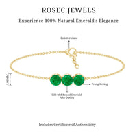 Real 1.4 Carat Certified Emerald Three Stone Bracelet for Women
