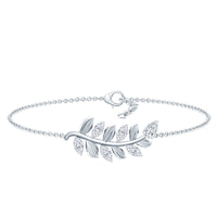 Certified Moissanite leaf chain bracelet for women by Rosec Jewels, featuring sparkling leaf design and delicate chain detail.