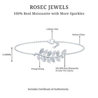 Certified Moissanite leaf chain bracelet for women featuring sparkling leaf motifs, crafted by Rosec Jewels.