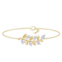 Certified Moissanite Leaf Chain Bracelet for Women by Rosec Jewels, delicate gold-tone bracelet with leaf-shaped moissanite stones.