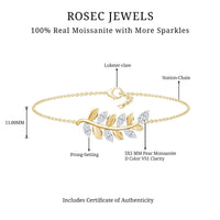 Elegant certified moissanite leaf chain bracelet for women, featuring sparkling leaf charms, by Rosec Jewels.