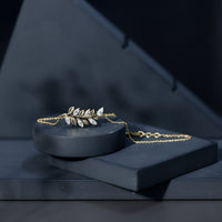 Certified Moissanite leaf chain bracelet for women by Rosec Jewels, featuring sparkling leaf-shaped design and delicate chain.