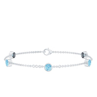 Real Aquamarine Station Chain Bracelet in Bezel Setting