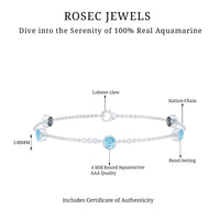Real Aquamarine Station Chain Bracelet in Bezel Setting