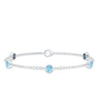 Real Aquamarine Station Chain Bracelet in Bezel Setting