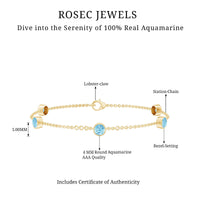 Real Aquamarine Station Chain Bracelet in Bezel Setting