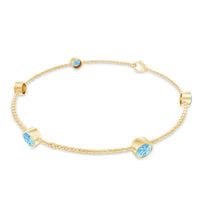 Real Aquamarine Station Chain Bracelet in Bezel Setting