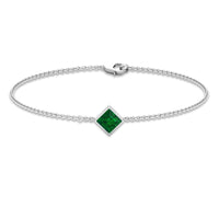 0.36 Carat Princess Cut Real Emerald Birthstone Bracelet with Certificate