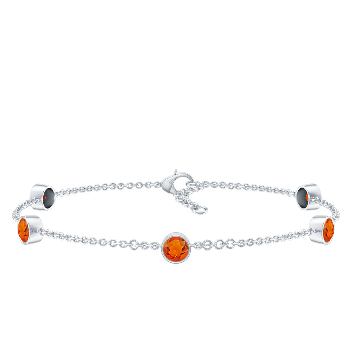 1 CT Real Fire Opal Five Stone Station Chain Bracelet in Bezel Setting
