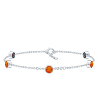 1 CT Real Fire Opal Five Stone Station Chain Bracelet in Bezel Setting