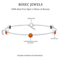 1 CT Real Fire Opal Five Stone Station Chain Bracelet in Bezel Setting