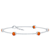 1 CT Real Fire Opal Five Stone Station Chain Bracelet in Bezel Setting