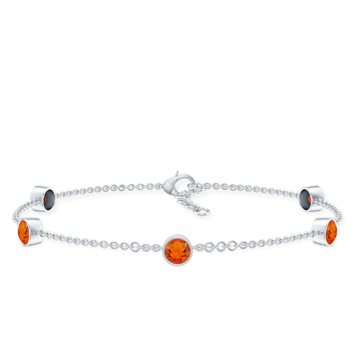 1 CT Real Fire Opal Five Stone Station Chain Bracelet in Bezel Setting