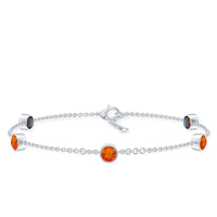 1 CT Real Fire Opal Five Stone Station Chain Bracelet in Bezel Setting