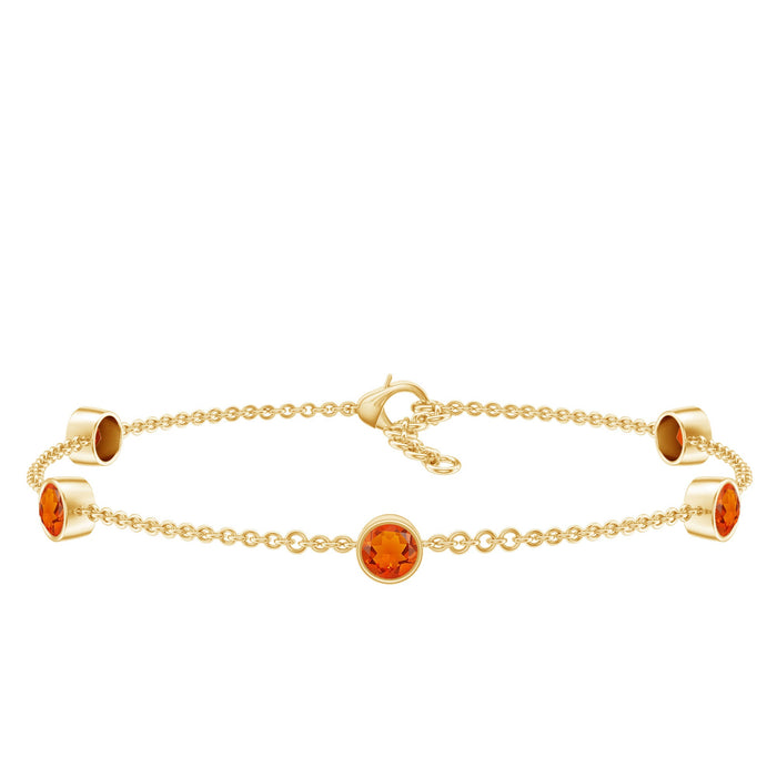 1 CT Real Fire Opal Five Stone Station Chain Bracelet in Bezel Setting
