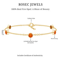 1 CT Real Fire Opal Five Stone Station Chain Bracelet in Bezel Setting