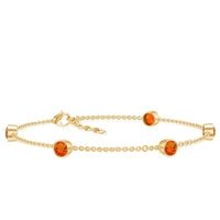 1 CT Real Fire Opal Five Stone Station Chain Bracelet in Bezel Setting