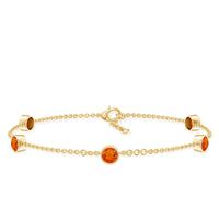 1 CT Real Fire Opal Five Stone Station Chain Bracelet in Bezel Setting