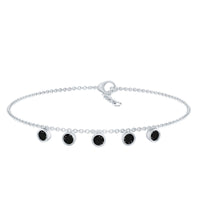 Certified Five Stone Black Onyx Charm Bracelet for Women by Rosec Jewels, showcasing elegant black onyx stones on a delicate bracelet.
