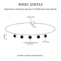 Black onyx charm bracelet for women featuring five stones, crafted by Rosec Jewels, with a delicate and elegant design.