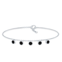 Black onyx charm bracelet for women featuring five stone design by Rosec Jewels, showcasing elegant jewelry with polished stones.
