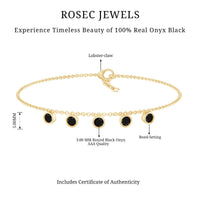 Black onyx charm bracelet for women featuring five stones, crafted by Rosec Jewels. Elegant jewelry accessory.