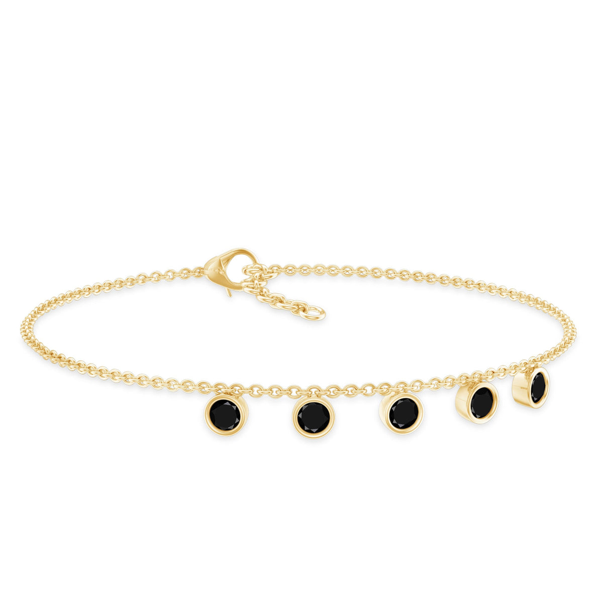 Black onyx charm bracelet for women featuring five stones, crafted by Rosec Jewels.