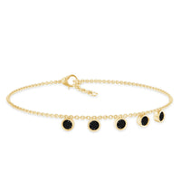 Black onyx charm bracelet for women featuring five stones, crafted by Rosec Jewels.