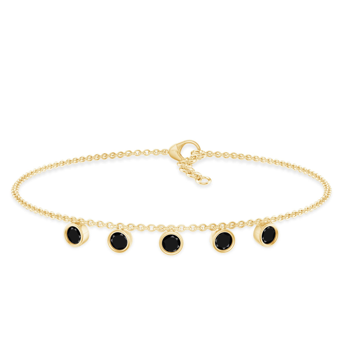 Black onyx charm bracelet for women with five stones, crafted by Rosec Jewels, featuring elegant jewelry design