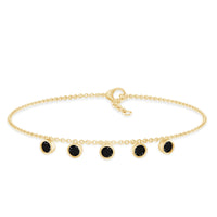 Black onyx charm bracelet for women with five stones, crafted by Rosec Jewels, featuring elegant jewelry design